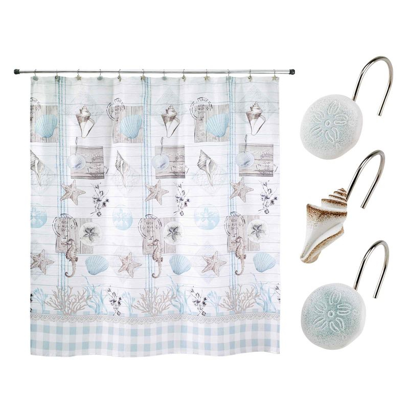 Avanti Linens Farmhouse Shell Shower Curtain & Hook Set
