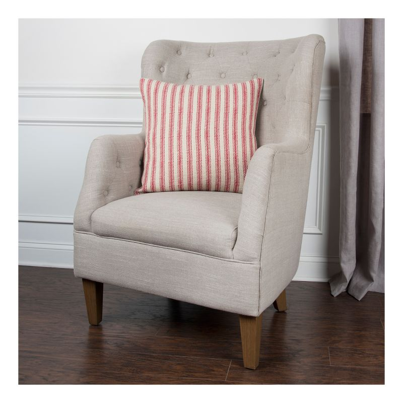 20"x20" Oversize Ticking Striped Square Throw Pillow Red - Rizzy Home: Cotton Canvas, Indoor Decorative Cushion with Zipper