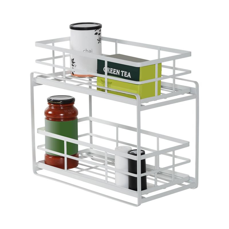Honey-Can-Do Flat Wire Sliding Basket Organizer - White: Kitchen Organizer, Under Sink Storage, Steel, 12" H x 14" W x 8" D