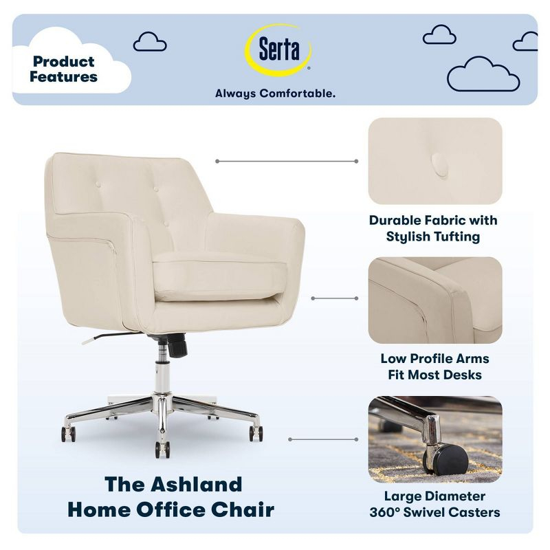 Style Ashland Home Office Chair Sweet Cream - Serta: Mid-Century, Tufted, Adjustable