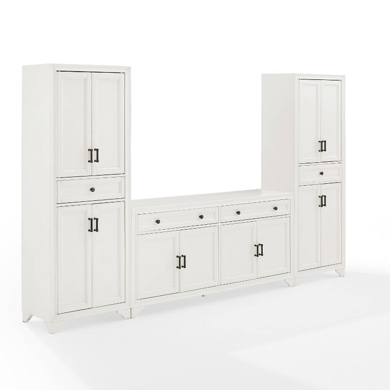3pc Tara Sideboard and Pantry Set Distressed White - Crosley: Kitchen Storage, Adjustable Shelves, MDF