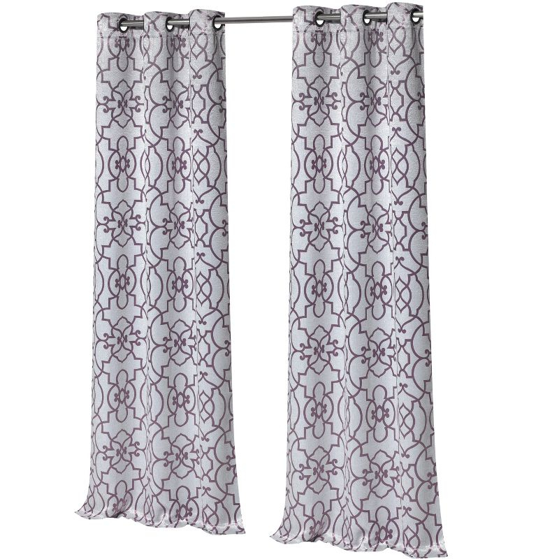 Kate Aurora 2 Piece Geo Sheen Palladian Grommet Top 88% Blackout Curtain Panels - 84 in. Long - Purple