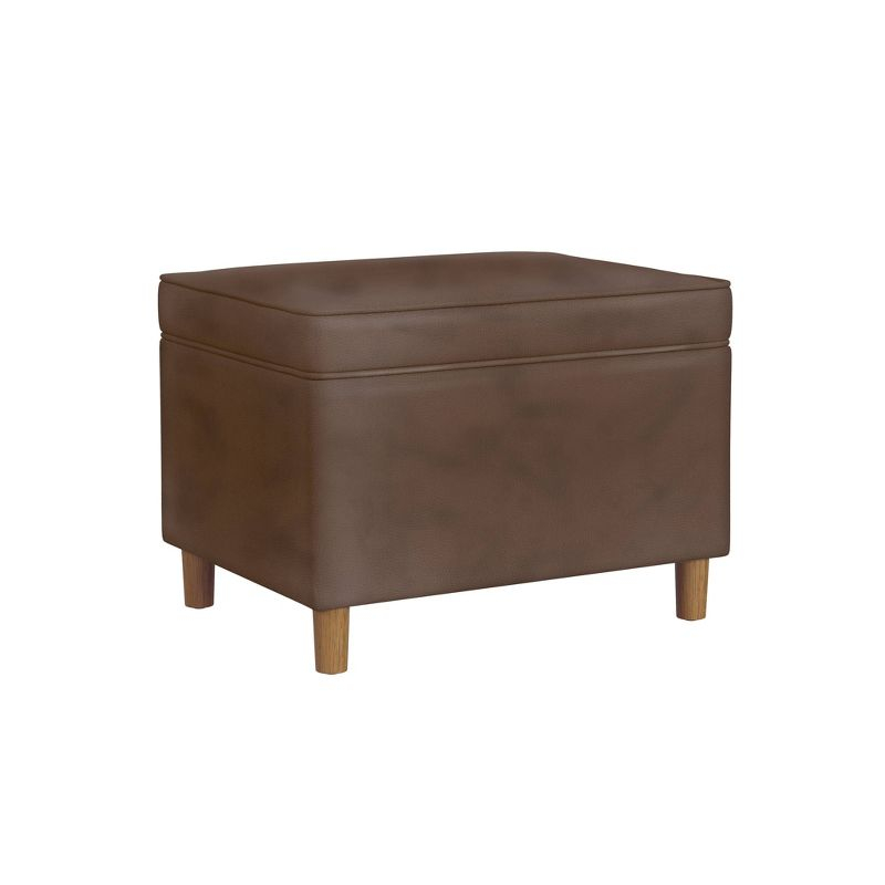 24" Dinah Storage Ottoman Brown Faux Leather - HomePop: Honey Oak Legs, Soft-Close Hinge, Footstool