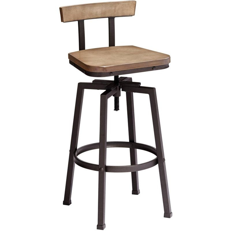 Elm Lane Roark Bronze Swivel Bar Stool Brown 29 1/2" High Industrial Adjustable Light Wood Seat with Low Backrest Footrest for Kitchen Counter Height