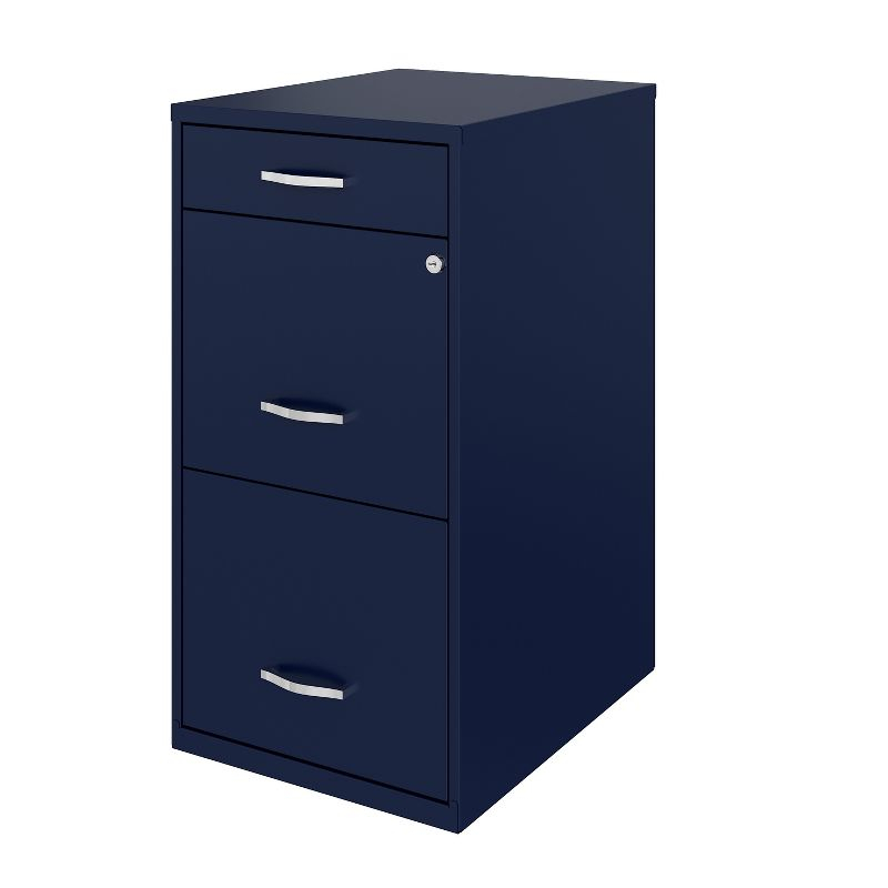 Space Solutions 18" Deep 3 Drawer Metal Organizer File Cabinet with Pencil Drawer Navy Blue: Office Storage, Steel Frame