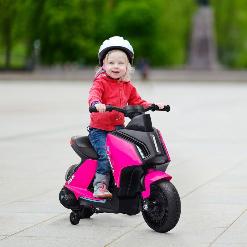 Aosom 6V Kids Motorcycle Dirt Bike Electric Battery-Powered Ride-On Toy Off-road Street Bike with Music, Headlights, Rechargeable Battery, Pink