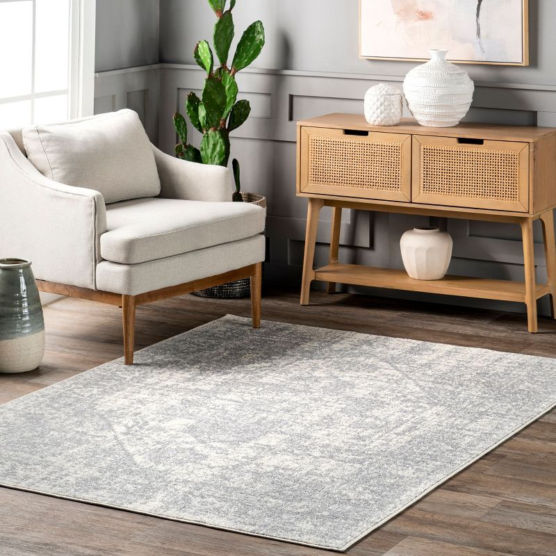 Nuloom 4x6 Justine Vintage Medallion Indoor Area Rug, Grey, Faded Persian Design, Stain Resistant, BedroomLiving Room, Kitchen,