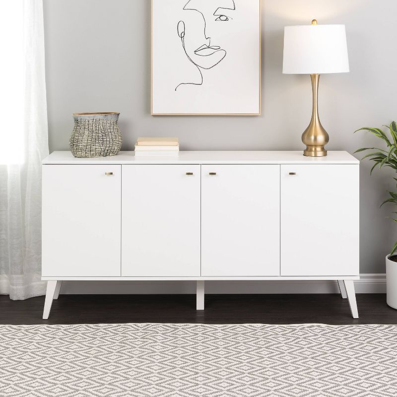 Milo Mid-Century Modern 4 Door Buffet Server White - Prepac: Laminated Storage Cabinet, CARB Certified