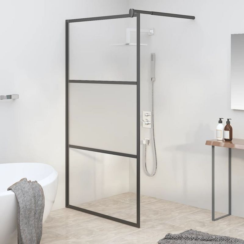 VidaXL Walk-in Shower Wall 45.3 in.x76.8 in. Half Frosted ESG Glass Black