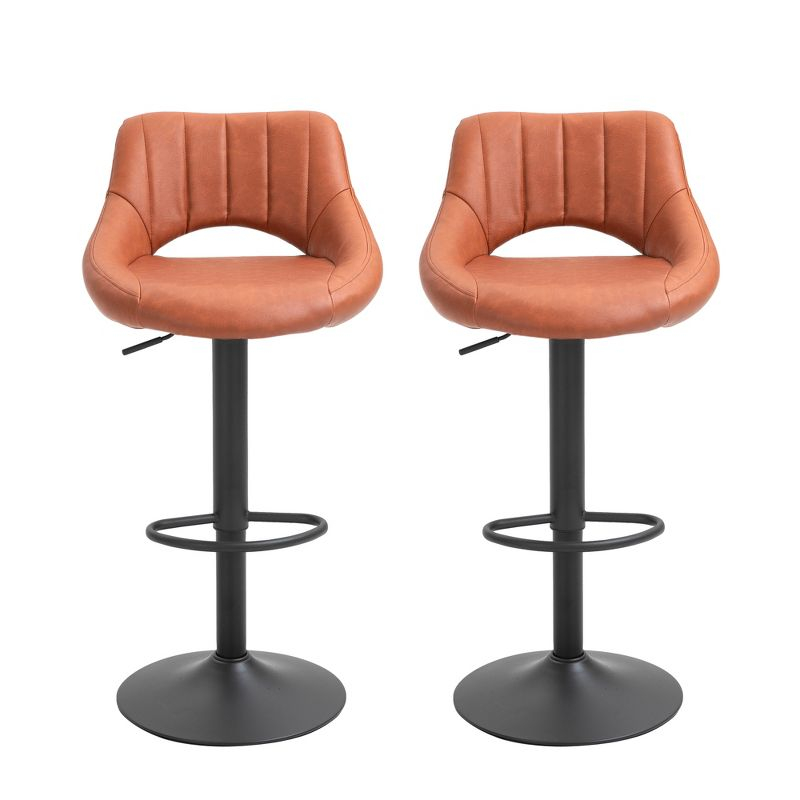 HOMCOM Modern Bar Stools Set of 2 Swivel Bar Height Barstools Chairs with Adjustable Height, Round Heavy Metal Base, and Footrest, Brown