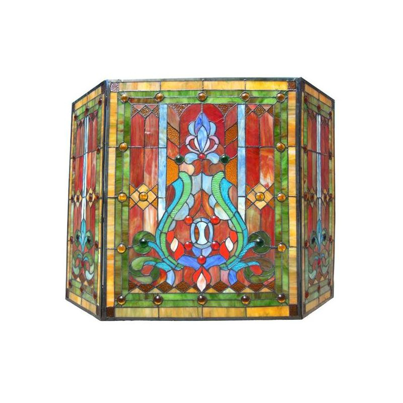 Chloe Lighting Tiffany-Glass 3pcs Folding Victorian Fireplace Screen 44" Wide
