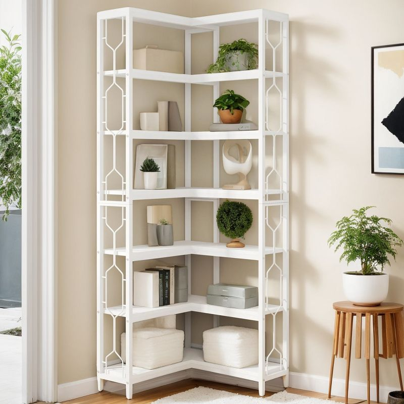 Tribesigns 7-Tier L-Shaped Bookshelf, Wood Corner Etagere Bookcase, Freestanding Display Shelving Unit, White
