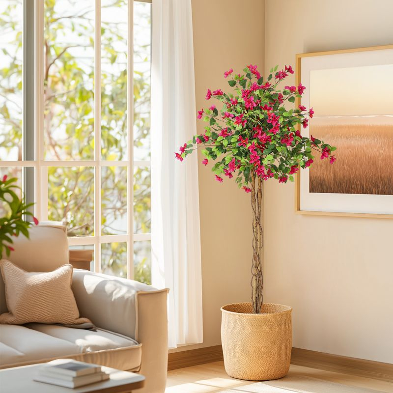 5ft Artificial Bougainvillea Tree with Flowers, Realistic Faux Plants in Pot, Unique Dual-Trunk Design,Artificial Plants for Room Office Home Decor