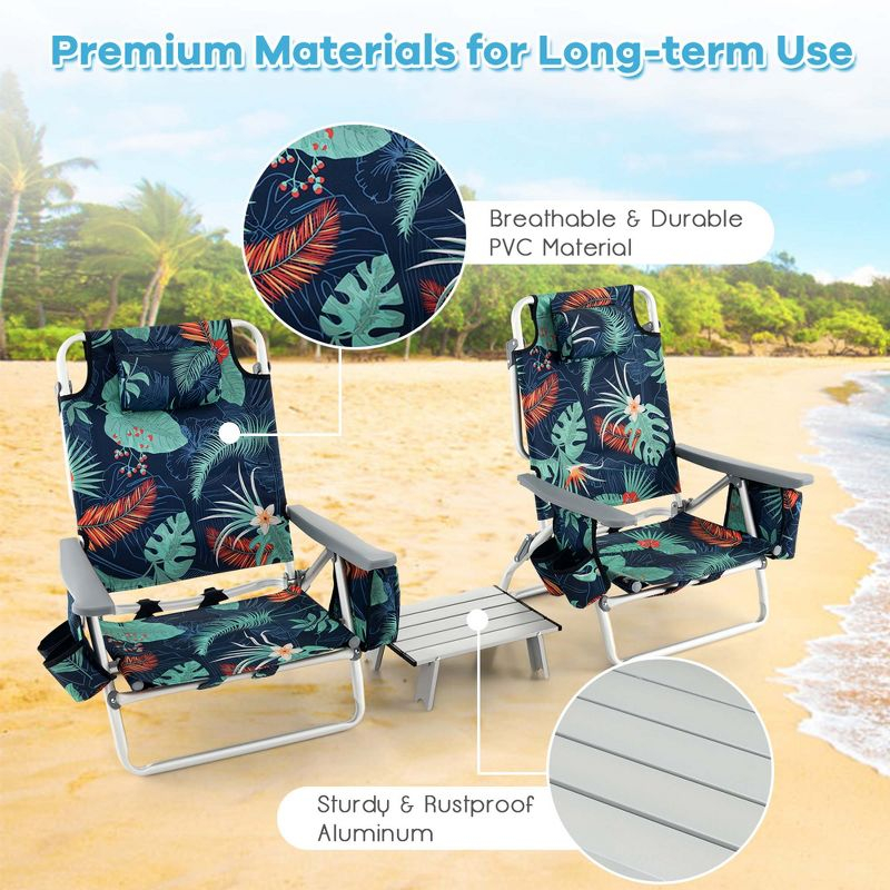 Costway 2-Pack Folding Backpack Beach Chair Table Set 5-Position Outdoor Reclining Chair Printed