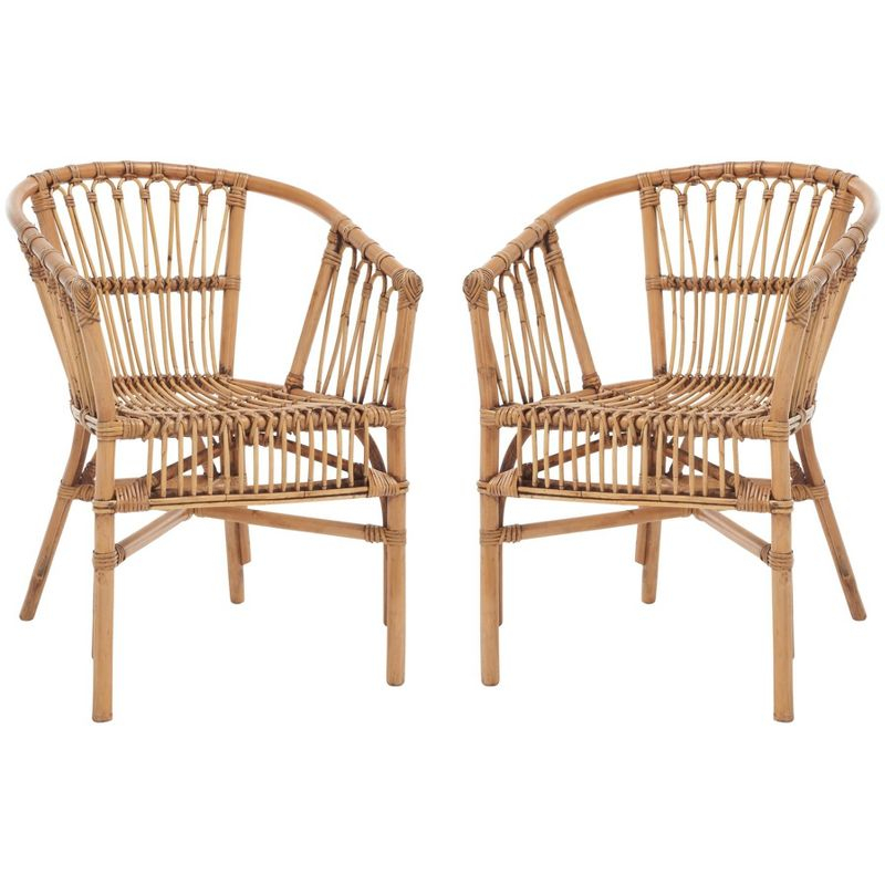 Adriana Rattan Accent Chair - Set of 2 - ACH6505 - Honey Brown Wash - Safavieh