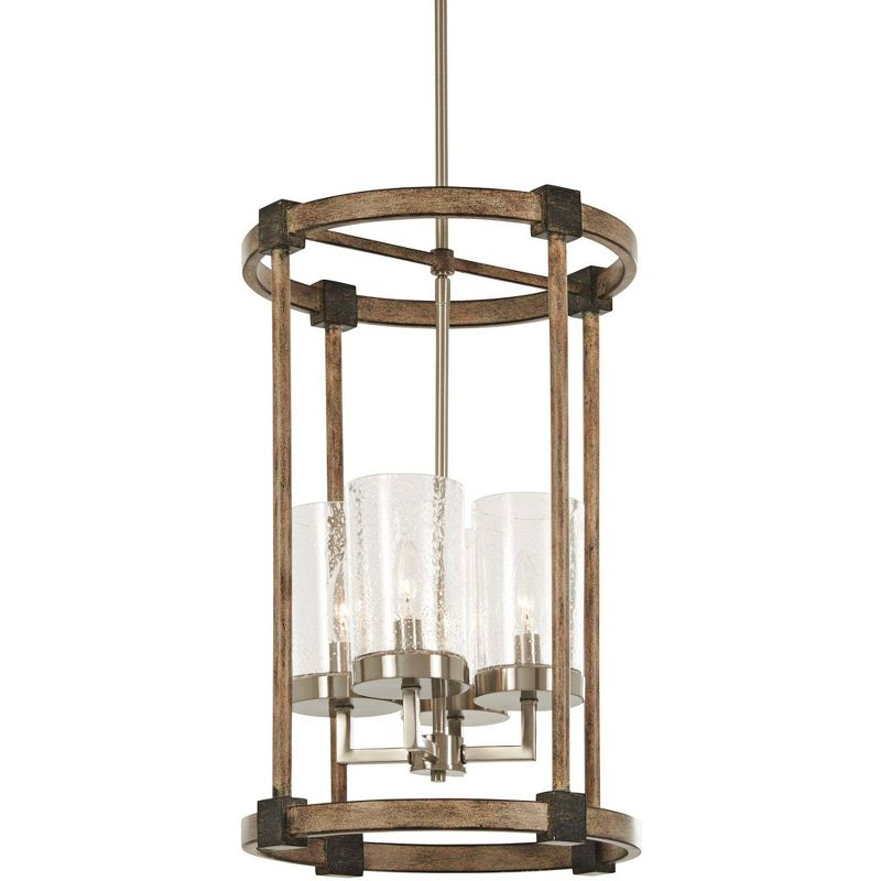 Minka Lavery Nickel Stone Pendant Chandelier 14 1/2" Wide Farmhouse Seeded Glass Shade 4-Light Fixture for Dining Room House Home