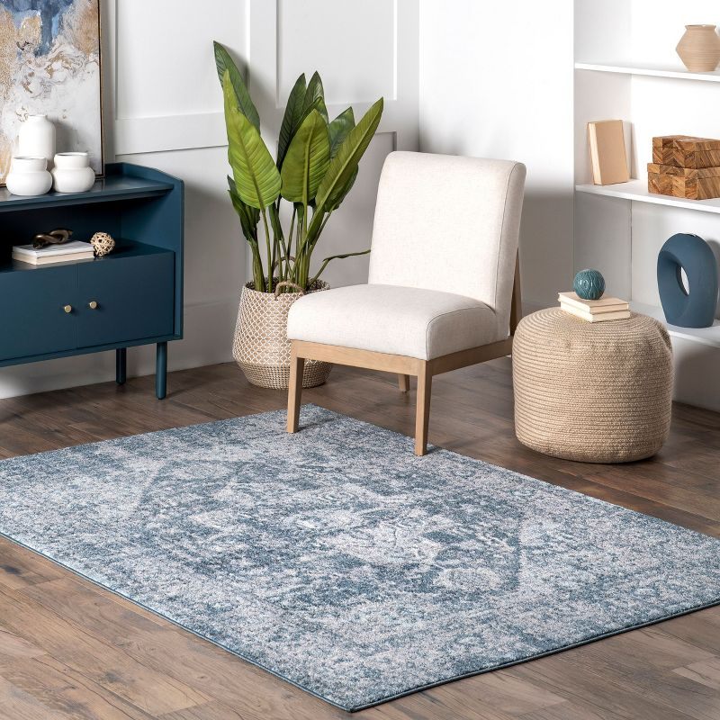 Nuloom 4x6 Justine Vintage Medallion Indoor Area Rug, Blue, Faded Persian Design, Stain Resistant, BedroomLiving Room, Kitchen,