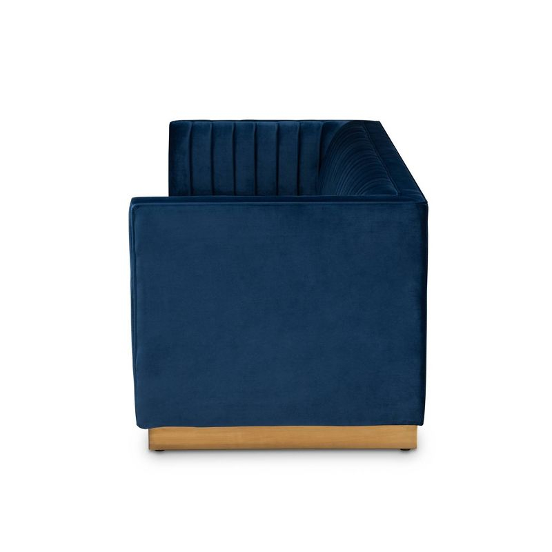 Aveline Velvet Upholstered Finished Sofa Navy Blue/Gold - Baxton Studio: Chic, Tufted, No Assembly, Metal Base
