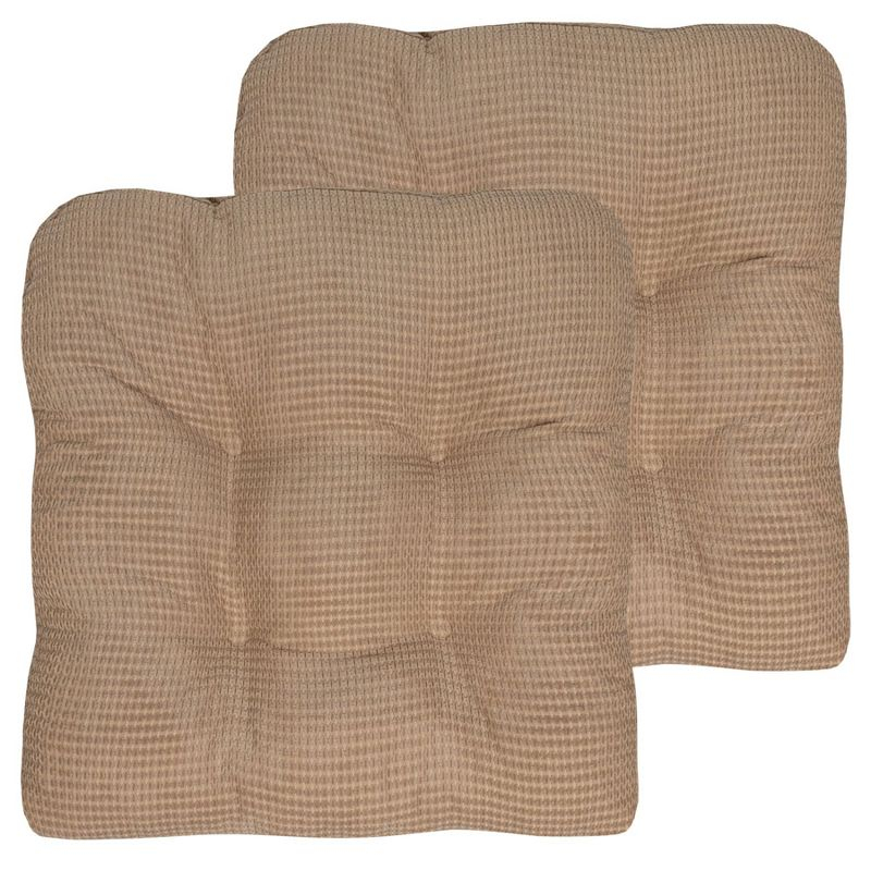 Fluffy Memory Foam Tufted Chair Cushion Non Slip Microdot Rubber Back, Taupe, 2 Pack