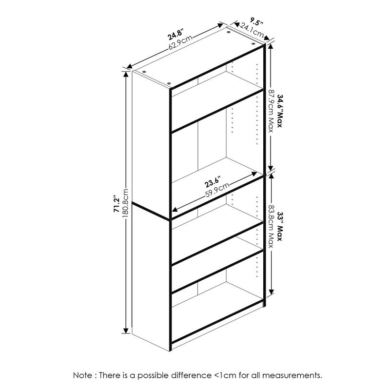 Furinno Simply Design 5-Tier Corner Bookshelf Open Multipurpose Bookcase Display Rack Cabinet with Adjustable Shelves,Amber Pine