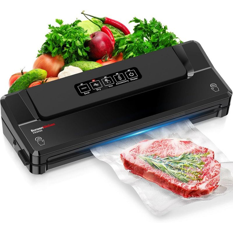 Bonsenkitchen Multi-Functional Food Vacuum Sealer with Globefish Technology for High-Speed Continuous Working, Vacuum Bags & Accessory Hose, Black