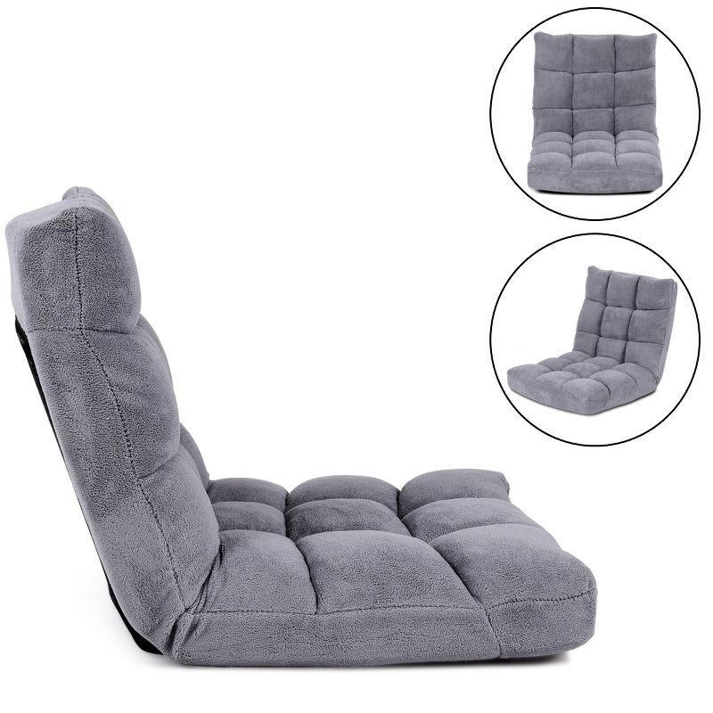 Tangkula Adjustable 14-Position Floor Chair ,Padded Gaming Chair Lazy Recliner Gray