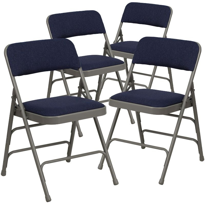 Flash Furniture 4 Pack HERCULES Series Curved Triple Braced & Double Hinged Navy Fabric Metal Folding Chair