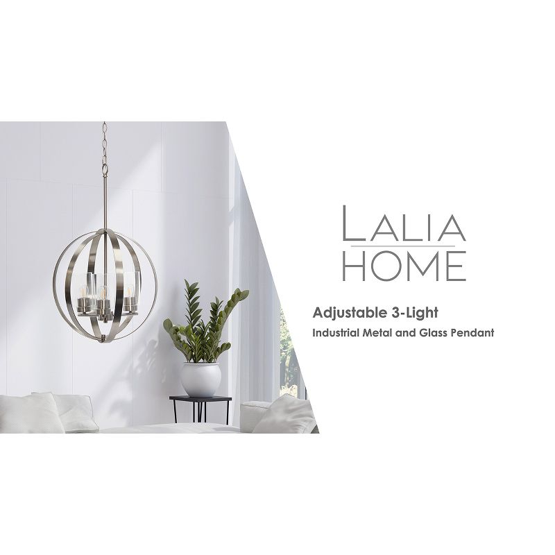 3-Light 18" Adjustable Industrial Globe Hanging Metal/Clear Glass Ceiling Pendant - Lalia Home