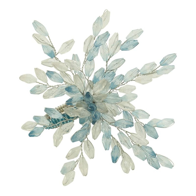 Saro Lifestyle Table Napkin Rings With Beaded Flower Design (Set of 4), Blue