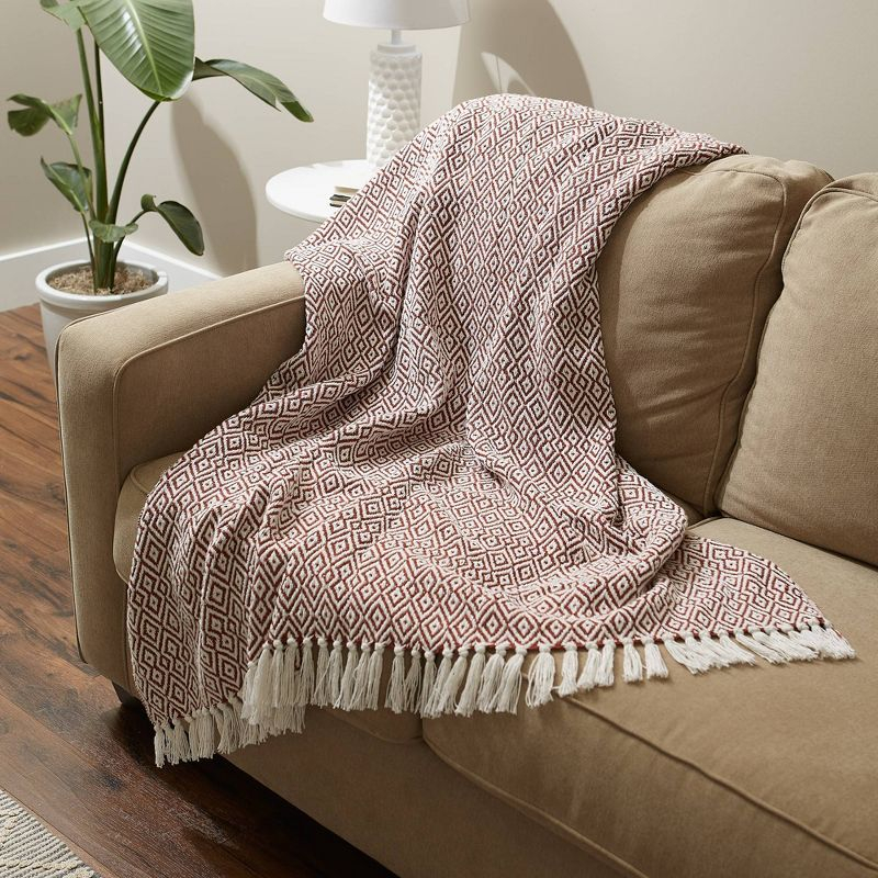 50"x60" Double Diamond Throw Blanket Cinnamon - Design Imports: Cozy Lightweight Cotton, Woven Texture, Machine Washable