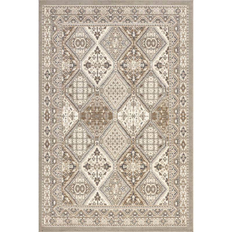 Nuloom 9x12 Becca Tiled Indoor Area Rug, Taupe, Faded Transitional Design, Stain Resistant, Bedroom, Living Room, Kitchen