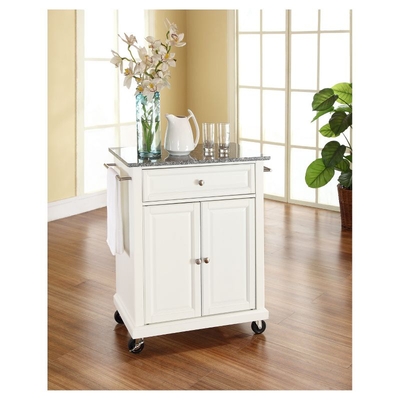 Crosley Solid Granite Top Portable Kitchen Cart/Island White: Hardwood Frame, Adjustable Shelves, Universal Storage