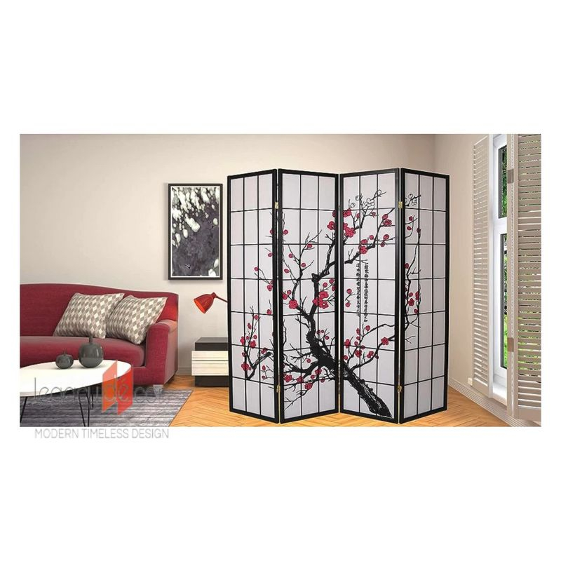 Legacy Decor 6 Panel Room Divider Privacy Screen Panel Blossom Shoji Design White Color