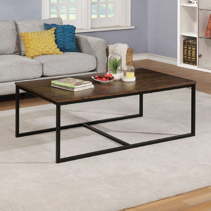 54" Wide Arcadia Acacia Wood Coffee Table Antiqued Mocha - Alaterre Furniture: Industrial, Trestle Base, Stained Wood