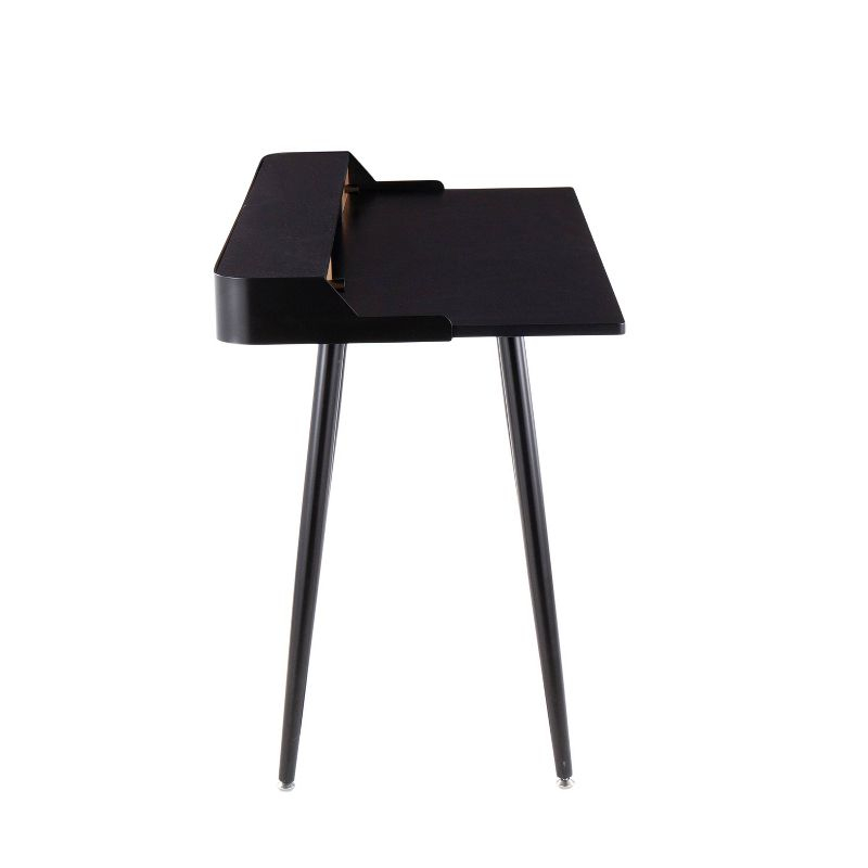 Harvey Contemporary Computer Desk Steel/Wood Black - LumiSource: Mid-Century Office Furniture, 2 Drawers, Open Shelf Storage