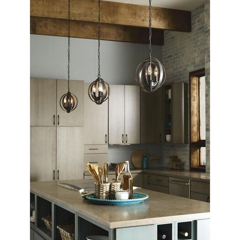 Progress Lighting Equinox 3-Light Mini-Pendant, Burnished Silver, Steel, Armillary Sphere Shade