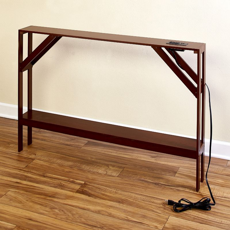 The Lakeside Collection Skinny Sofa Table with Outlet - Walnut