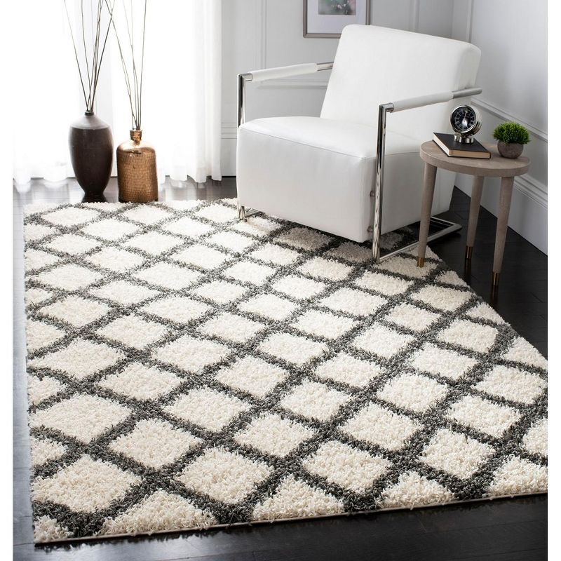 Dallas Shag SGD258 Power Loomed Indoor Area Rug - Ivory/Dark Grey - 8'6"x12' - Safavieh.
