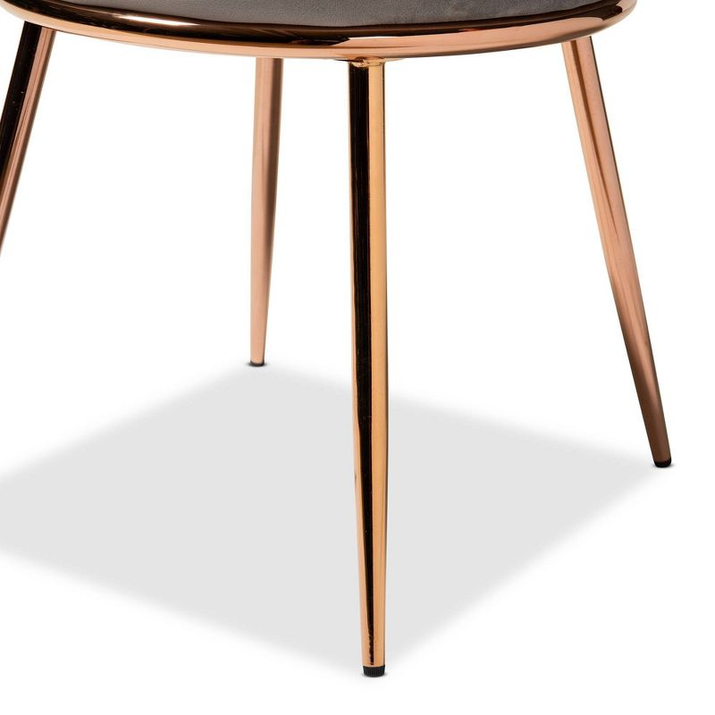 2pc Farah Velvet Fabric Upholstered Metal Dining Chair Set Gray/Rose Gold - Baxton Studio: Elegant Design, Sturdy Support