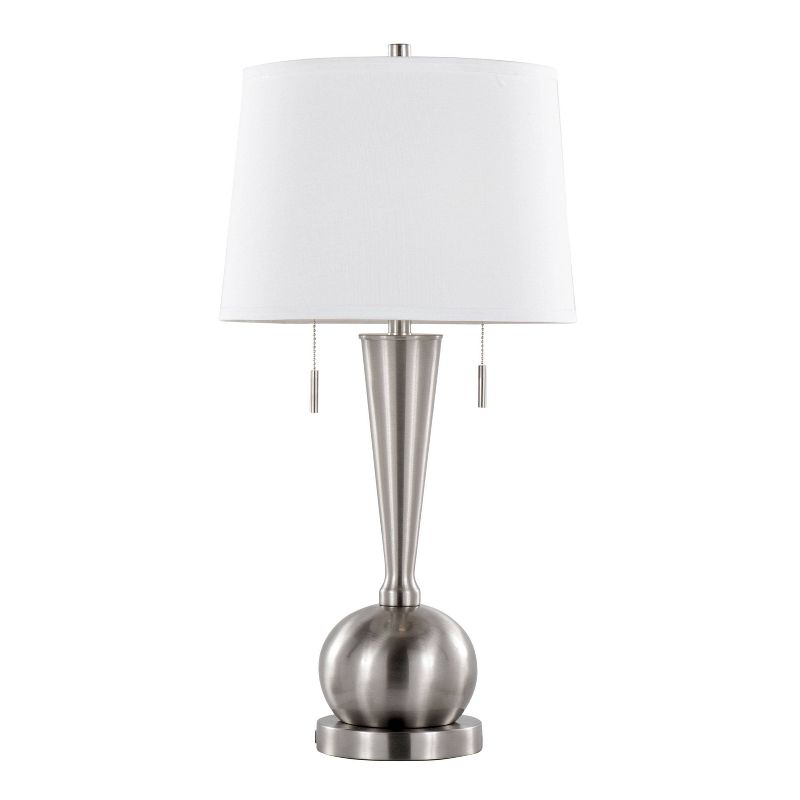 LumiSource (Set of 2) Jules 30.25" Contemporary Table Lamps Brushed Nickel with White Linen Shade and Built-in USB Port from Grandview Gallery