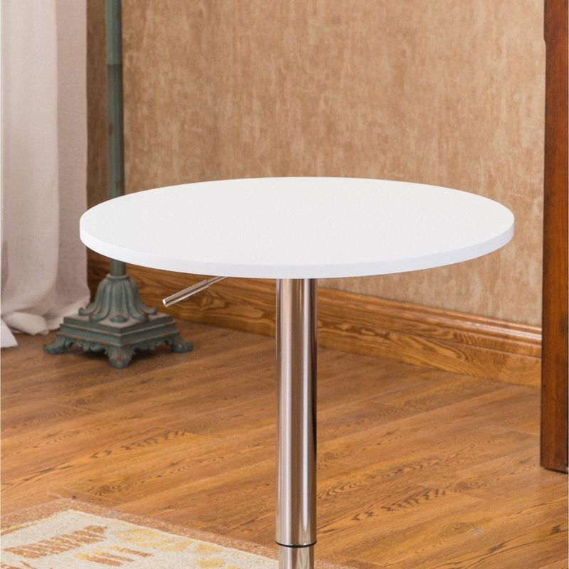 Roundhill Furniture Adjustable Wood and Metal Bar Table in White