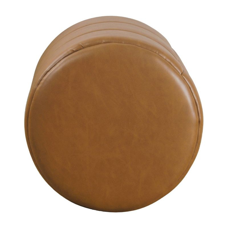 Round Upholstered Ottoman Caramel Faux Leather - HomePop: Channel Tufted, No Assembly Required