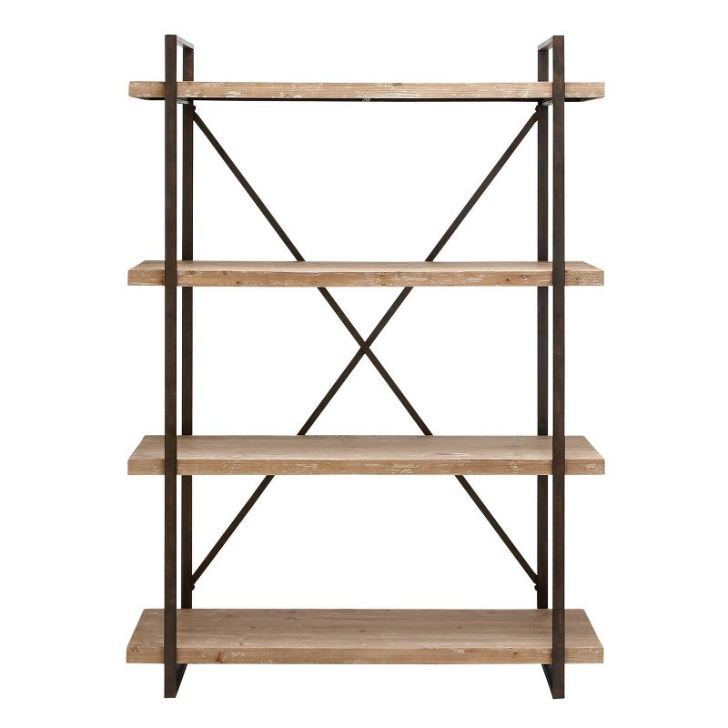 67" Tall Industrial Metal and Wood Bookshelf Brown - Olivia & May
