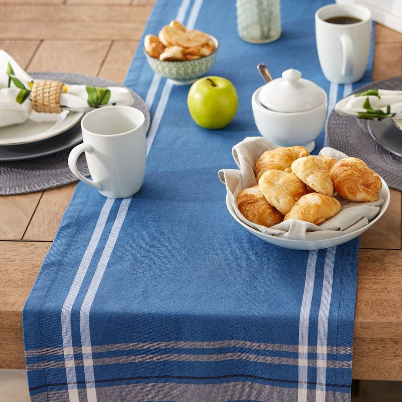 Design Imports  French Stripe Table Runner, Blue Chambray, 14X108"
