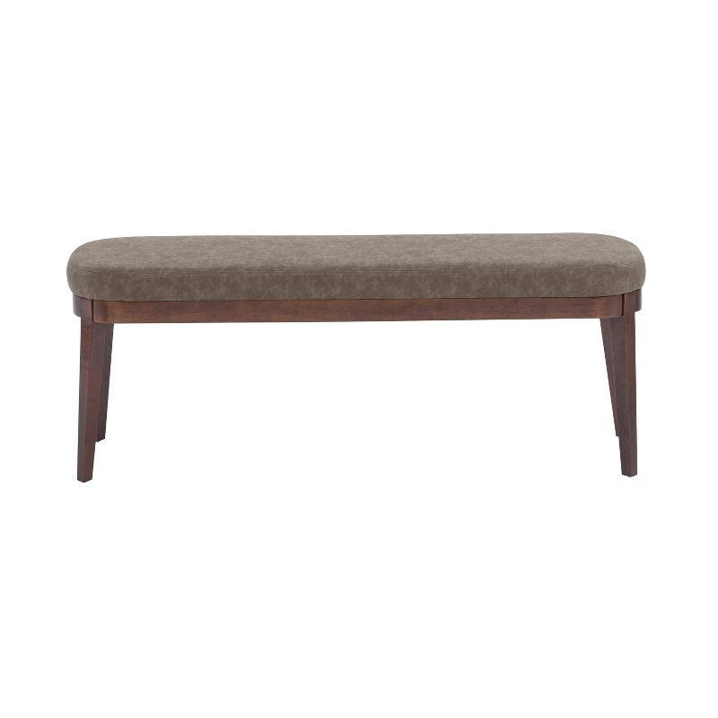 Christopher Knight Home Forma Mid-Century Modern Faux Leather and Rubberwood Upholstered Bench, Brown