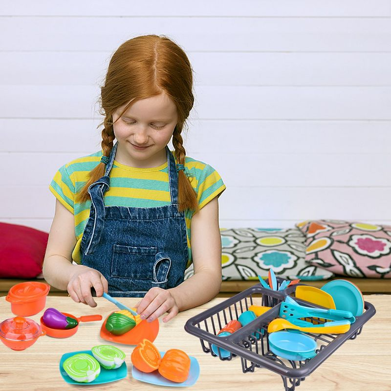 Fun Little Toys 54Pcs Play Dishes Set for Kids Kitchen, Pretend Play Pots, Pans & Food Toys, Toddler Cooking Set