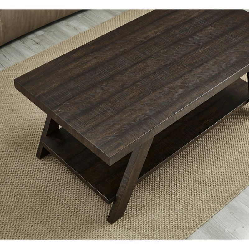 Roundhill Furniture Athens Contemporary Wood Shelf Coffee Table in Weathered Espresso