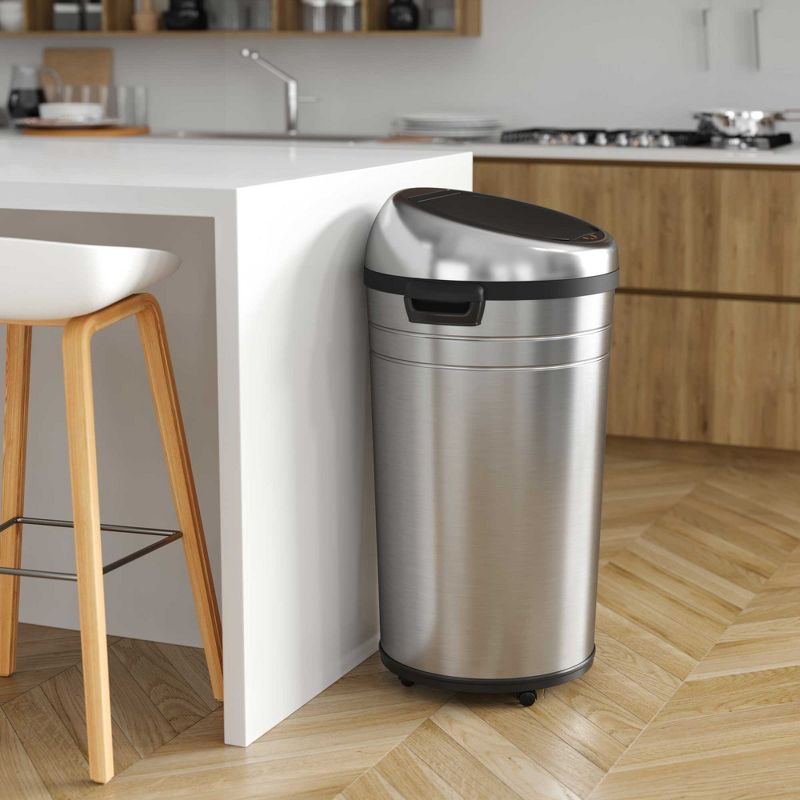 iTouchless Rolling Sensor Kitchen Trash Can with Wheels and AbsorbX Odor Filter 23 Gallon Silver Stainless Steel