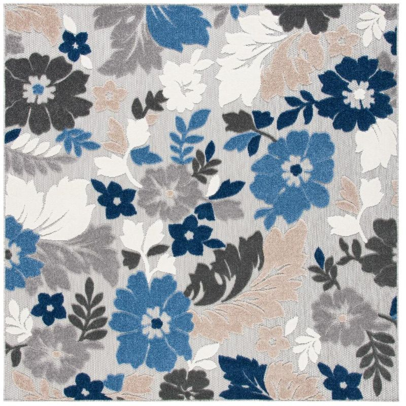 Cabana CBN308 Power Loomed UV Resistant Indoor/Outdoor Area Rug - Grey/Blue - 6'7"x6'7" - Safavieh