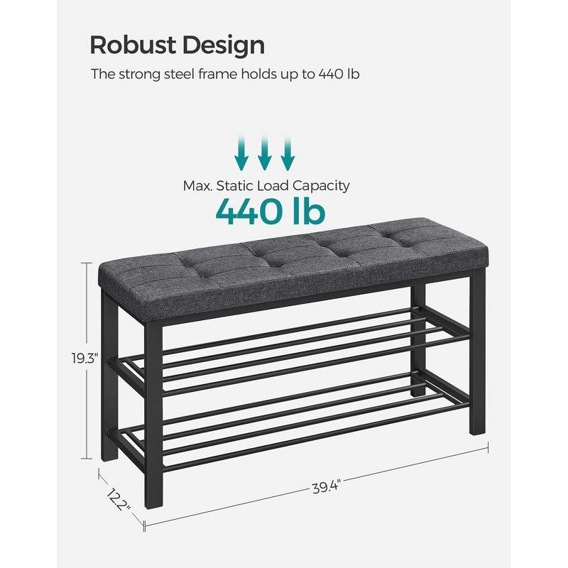 SONGMICS 3-Tier Shoe Bench - Entryway Shoe Rack with Foam Padded Seat, Linen, Metal Frame - Ideal for Living Room and Hallway